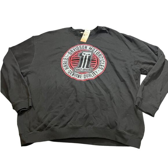 Harley Davidson‎ Mens Shredded Fleece Skull Crewneck Sweatshirt Black Size 5XL - Picture 1 of 11